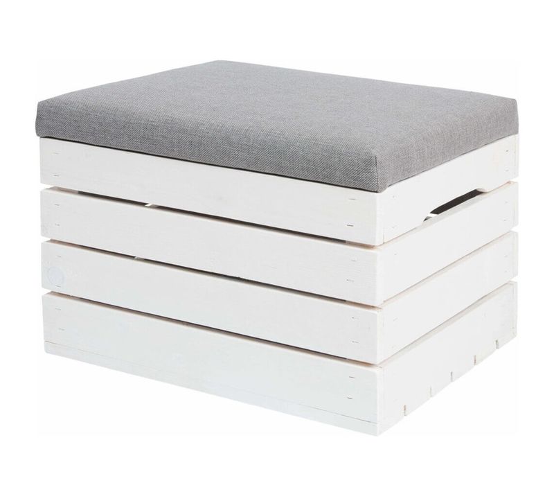 Pouf Coffre De Rangement En Bois Blanc Banc Avec Siège Rembourré