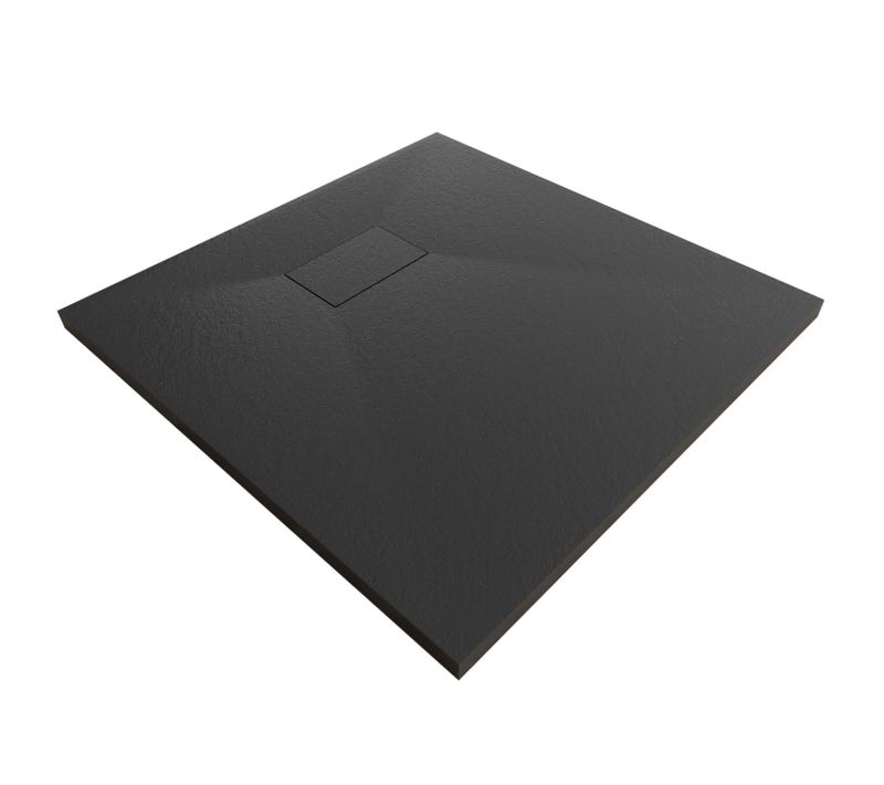 Receveur De Douche Baya 80x80 Cm Noir Extra-plat Aspect Pierre + Bonde