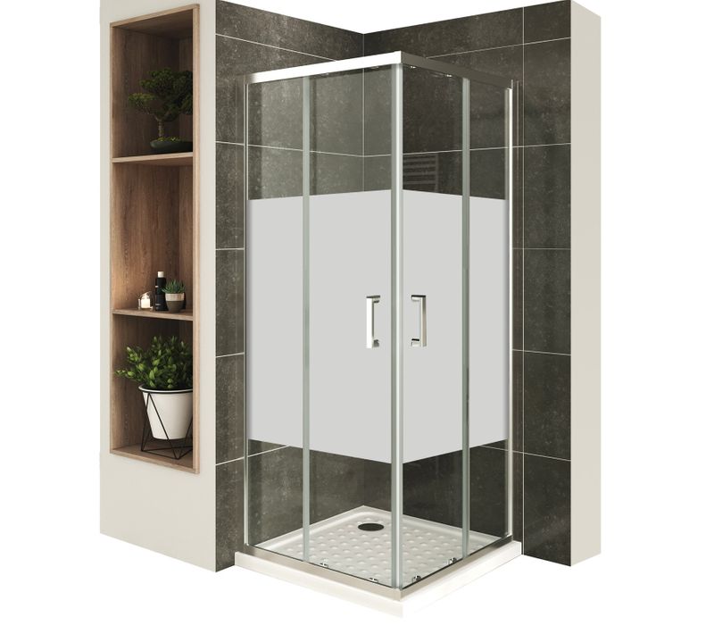 Cabine De Douche H190 80x80cm Verre Centre-opaque Portes Coulissantes Lana+ (sans Receveur)