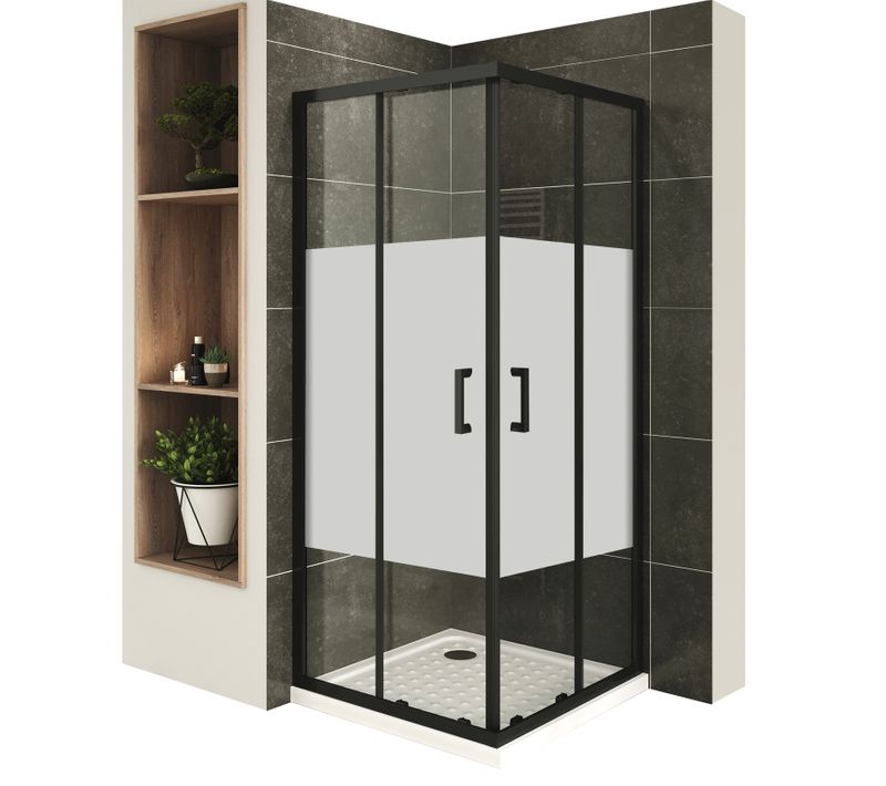 Cabine De Douche H180 70x80cm Verre Centre-opaque Portes Coulissantes Lanablack+ (sans Receveur)