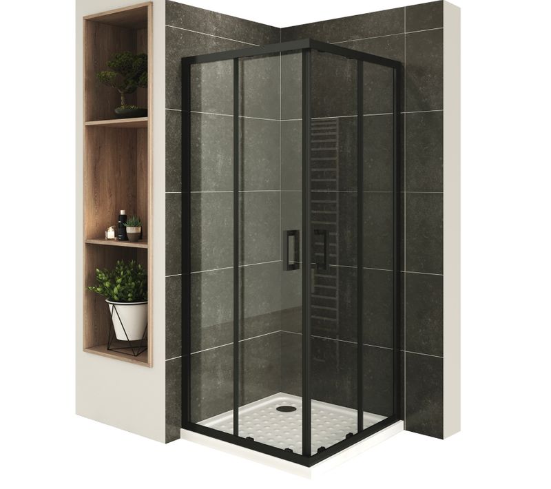 Cabine De Douche H180 70x80cm Verre Transparent Portes Coulissantes Lanablack+ (sans Receveur)