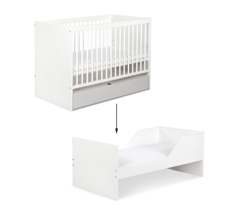 Dalia Lit Évolutif Bébé Convertible En Lit Enfant Blanc 140x70 + Tiroir