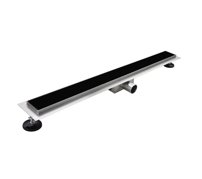 Caniveau De Douche L.50 Cm Verre Noir Et Inox, Siphon Anti-odeurs, Drainage Performant -kody