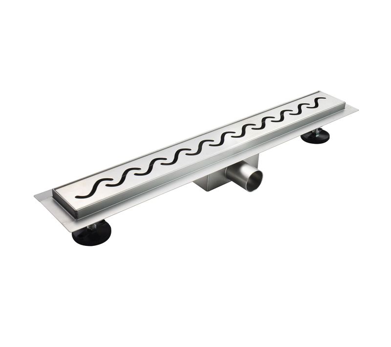 Caniveau De Douche Motif Vague L.70 Cm Acier, Siphon Anti-odeurs, Débit Performant -vago
