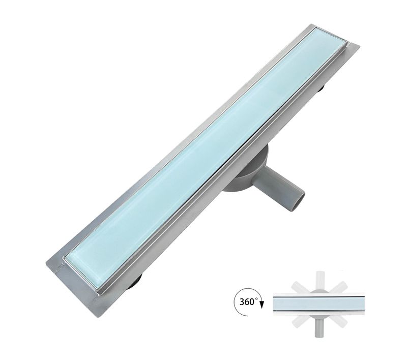 Caniveau Douche Verre Blanc L.50 Cm, Siphon 360° Inox, Stop-odeur, Drainage Performant -duka