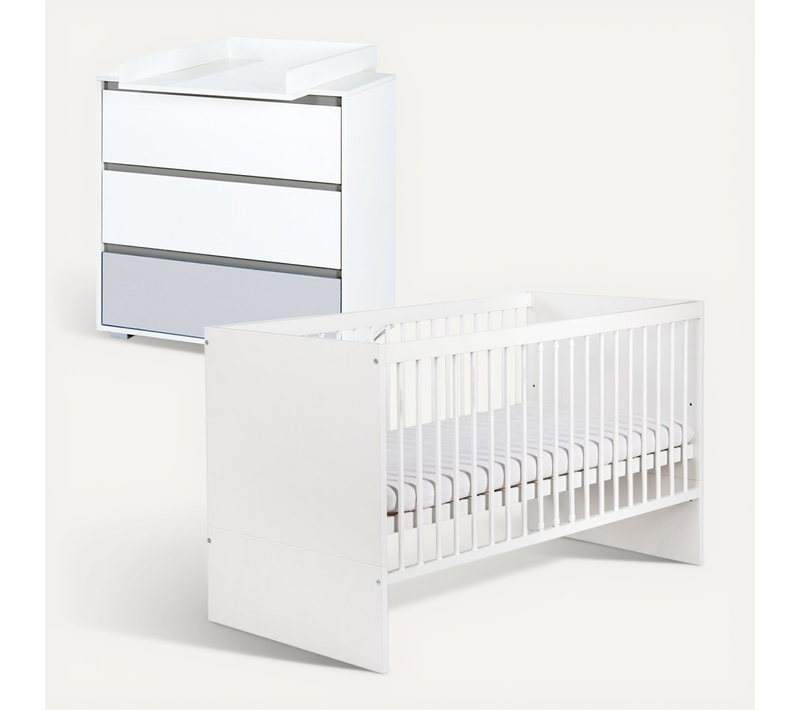 Dalia Ensemble Bébé Lit Convertible Commode À Langer 140x70 Blanc
