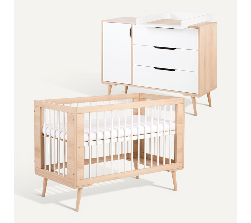 Sofie Ensemble Commode À Langer Et Lit Bébé Style Scandinave 120x60 Hêtre