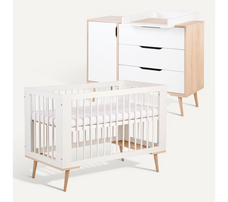 Sofie Ensemble Commode À Langer Et Lit Bébé Style Scandinave 120x60 Blanc