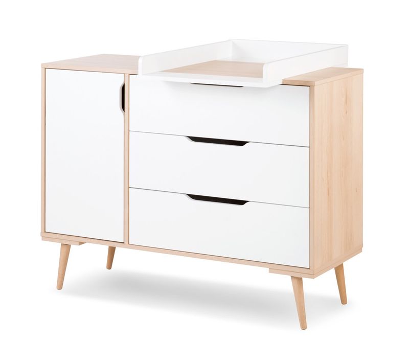 Sofie Commode À Langer Scandinave 3 Tiroirs, Porte Et étagères Blanc / Bois