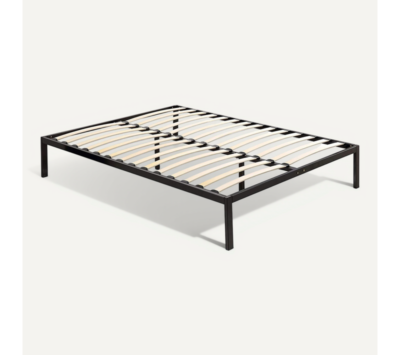 Basi Sommier À Lattes Avec Structure Acier Et Pieds Inclus 160x200 Cm Noir
