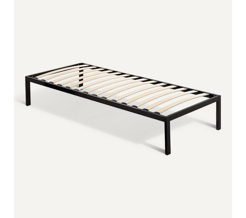Basi Sommier À Lattes Avec Structure Acier Et Pieds Inclus 90x200 Cm Noir