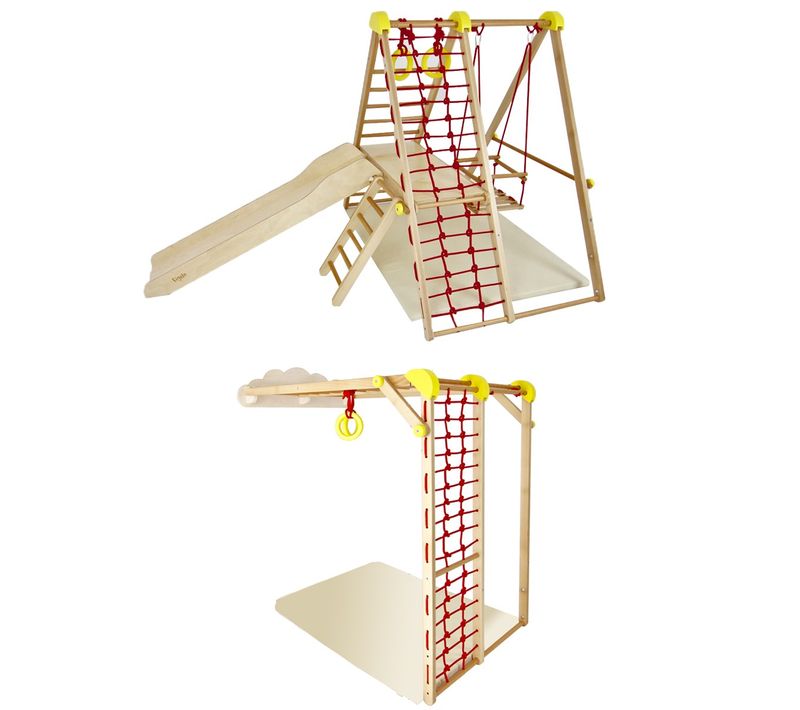 Junior Aire De Jeux D'intérieur Modulable En Bois Pour Enfants Dès 6 Mois Jaune