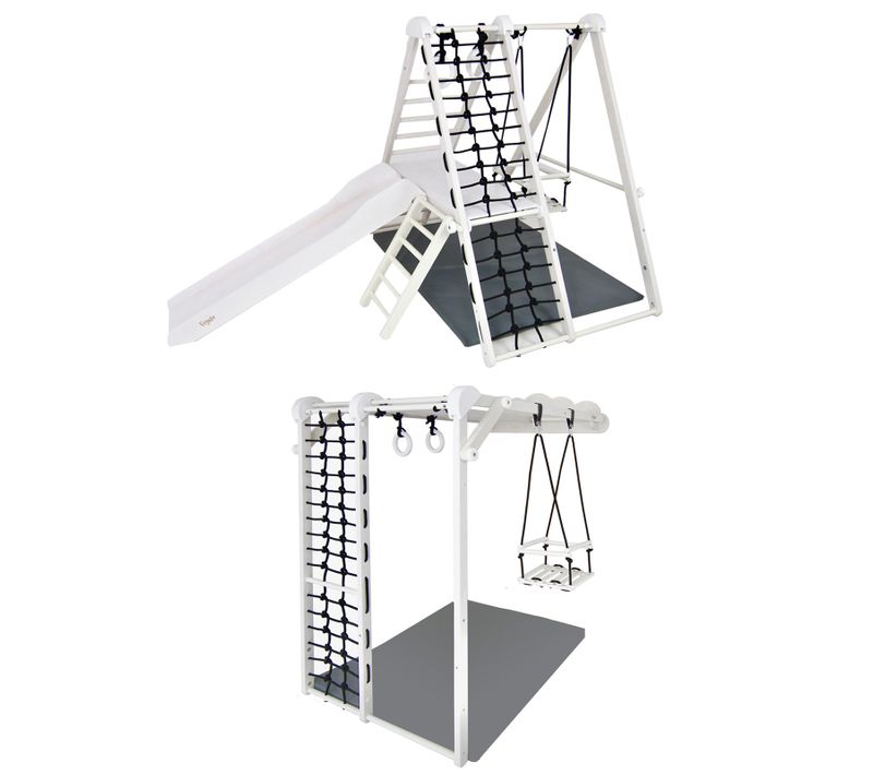 Junior Aire De Jeux D'intérieur Modulable En Bois Pour Enfants Dès 6 Mois Blanc
