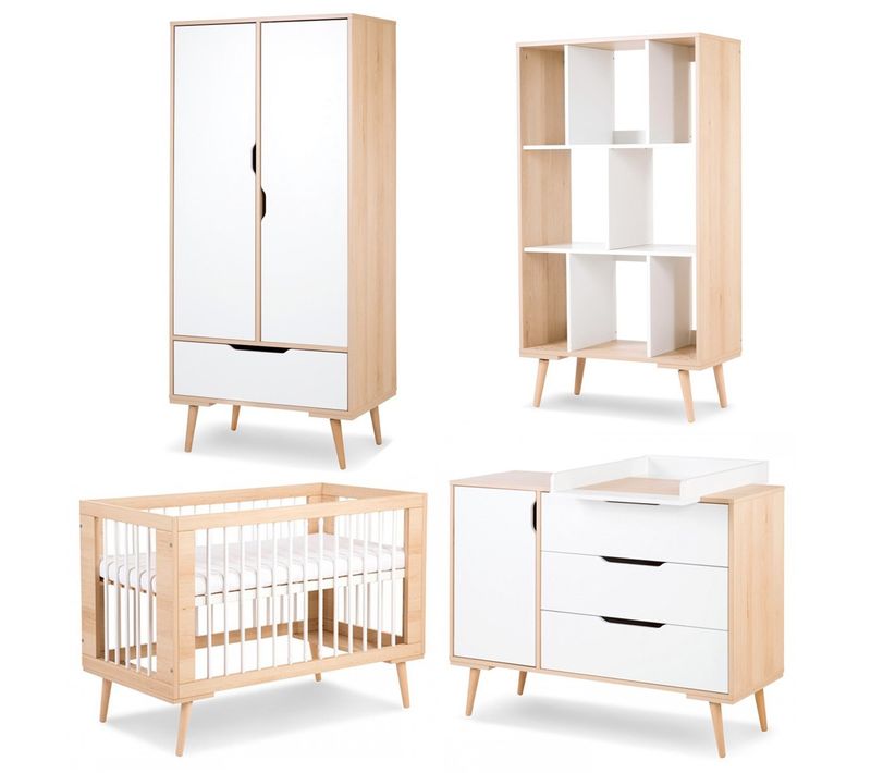Sofie Chambre Bébé Complète Commode à Langer Armoire Bibliothèque Et Lit 120x60   Hêtre