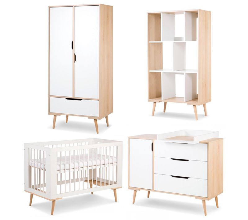 Sofie Chambre Bébé Complète Commode à Langer Armoire Bibliothèque Et Lit 120x60 Blanc