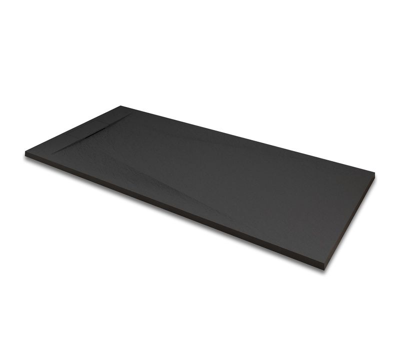 Receveur De Douche Polar 80x120 Cm Noir Effet Pierre Extra-plat Antidérapant + Bonde