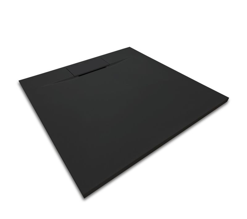 Receveur De Douche Polar 80x80 Cm Noir Effet Pierre Extra-plat Antidérapant + Bonde