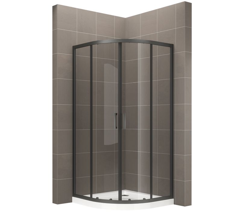 Cabine De Douche H190 90x90cm 1/4 De Cercle Noir Coulissante Transparente Tibyblack (sans Receveur)