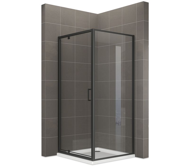 Cabine De Douche H190 90(porte)x70cm Pivotante Noire Verre Transparent Ibeablack (sans Receveur)