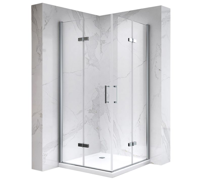Cabine De Douche Atéa H180 80x80cm Verre Transparent 2 Portes Pliantes Pivotantes (sans Receveur)