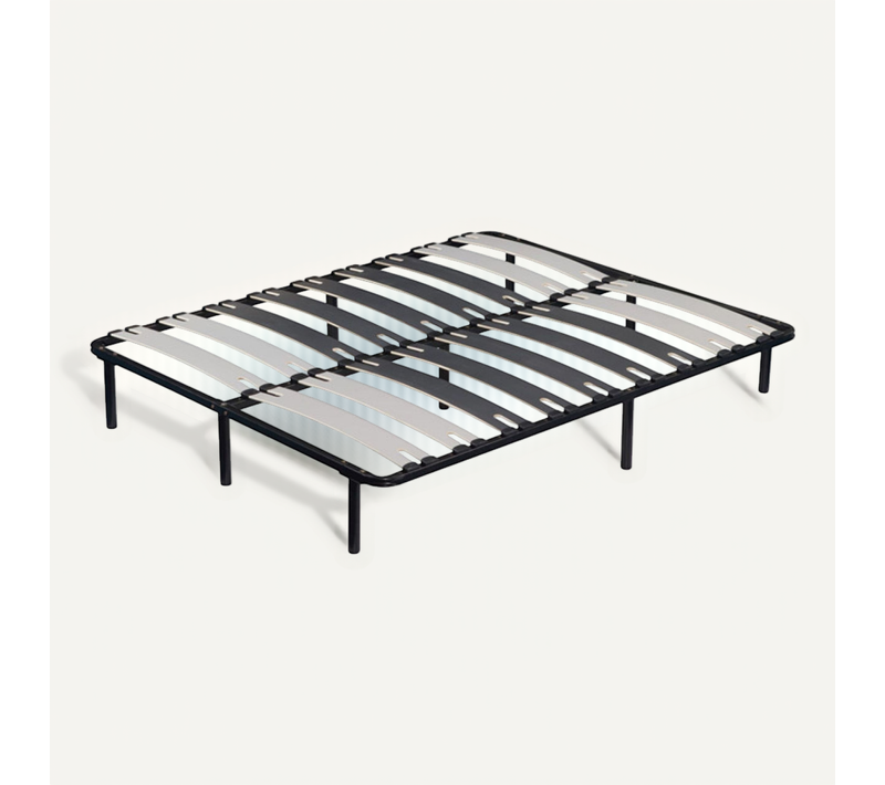 Cuno Sommier Lattes Larges Bois - Cadre Double 160 Kg 200x200 Cm Avec Pieds