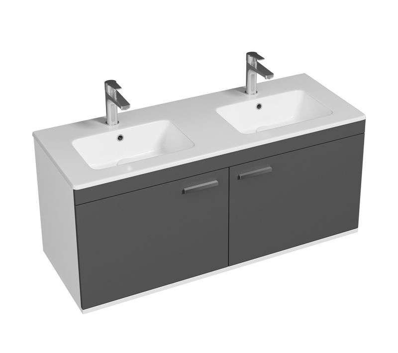 Meuble Double Vasque Encastrée 120 Cm 2 Portes Gris Anthracite Salle De Bain - Rubite