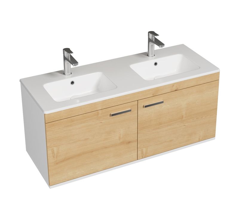 Meuble Double Vasque Encastrée 120 Cm 2 Portes Chêne Clair Salle De Bain - Rubite