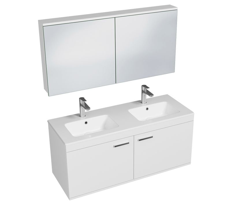 Meuble Double Vasque Encastrée 120 Cm + Miroir Armoire 2 Portes Blanc Salle De Bain - Rubite