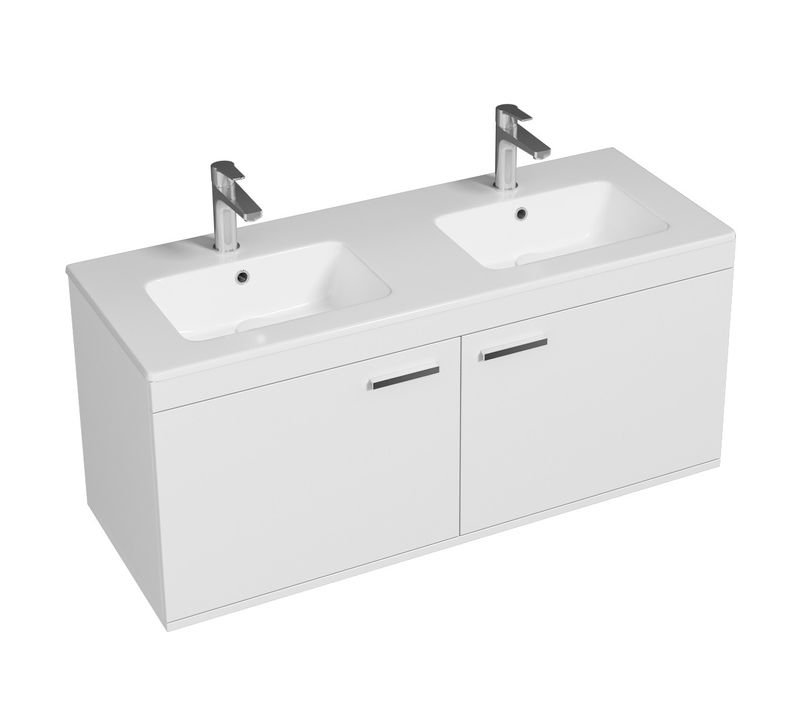 Meuble Double Vasque Encastrée 120 Cm 2 Portes Blanc Salle De Bain - Rubite
