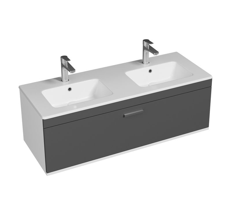 Meuble Double Vasque Encastrée 120 Cm 1 Tiroir Gris Anthracite Salle De Bain - Rubite
