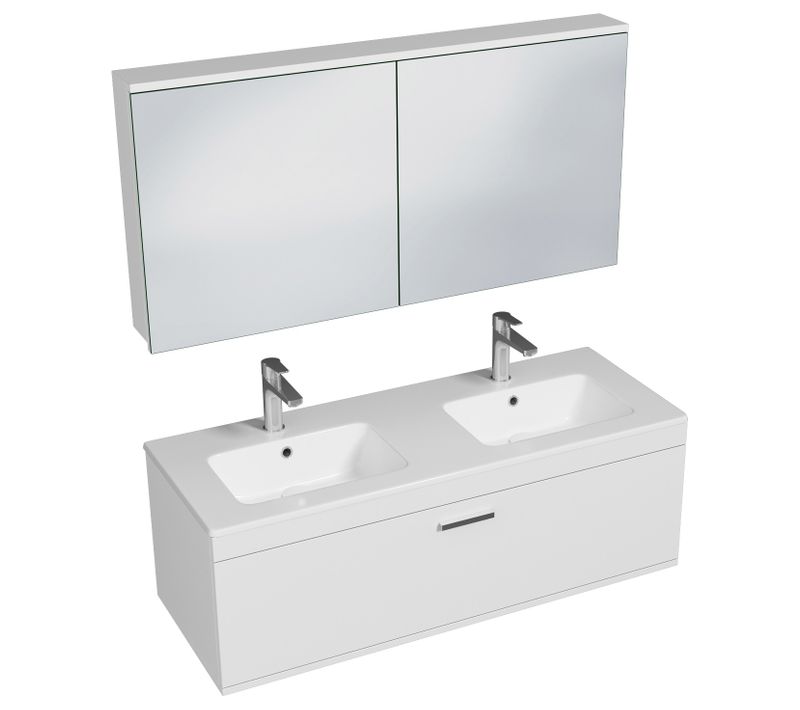 Meuble Double Vasque Encastrée 120 Cm + Miroir Armoire 1 Tiroir Blanc Salle De Bain - Rubite
