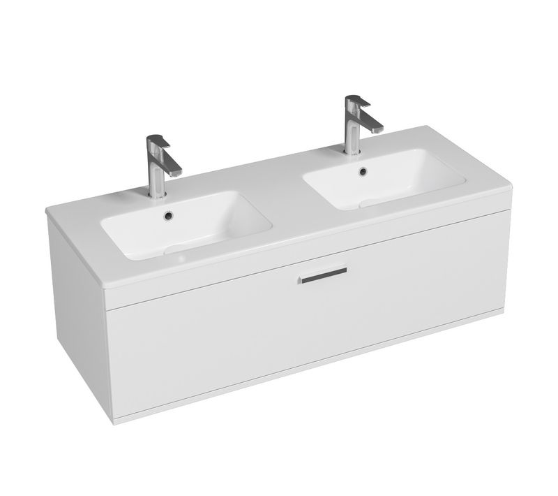 Meuble Double Vasque Encastrée 120 Cm 1 Tiroir Blanc Salle De Bain - Rubite