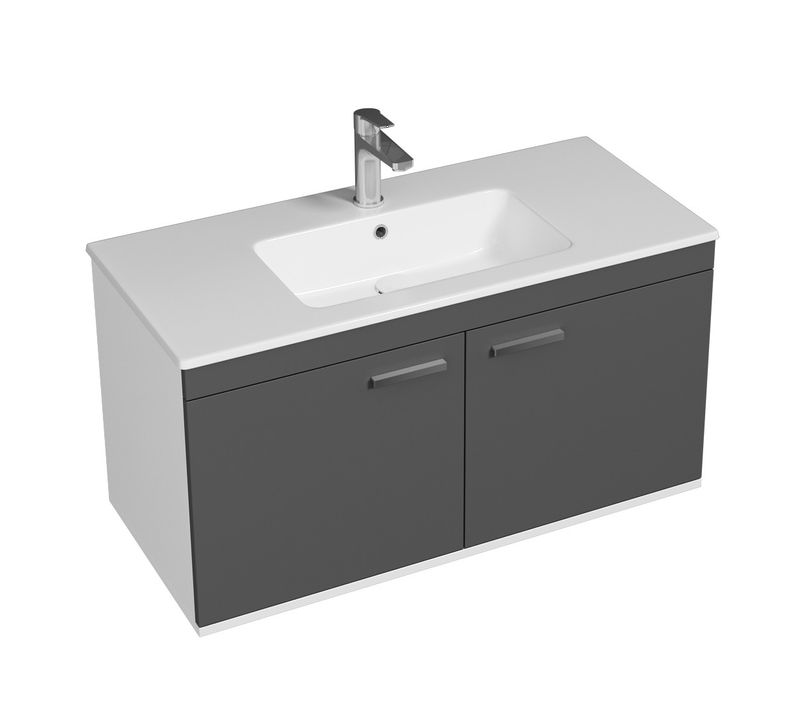 Meuble 1 Vasque Encastrée 100 Cm 2 Portes Gris Anthracite Salle De Bain - Rubite