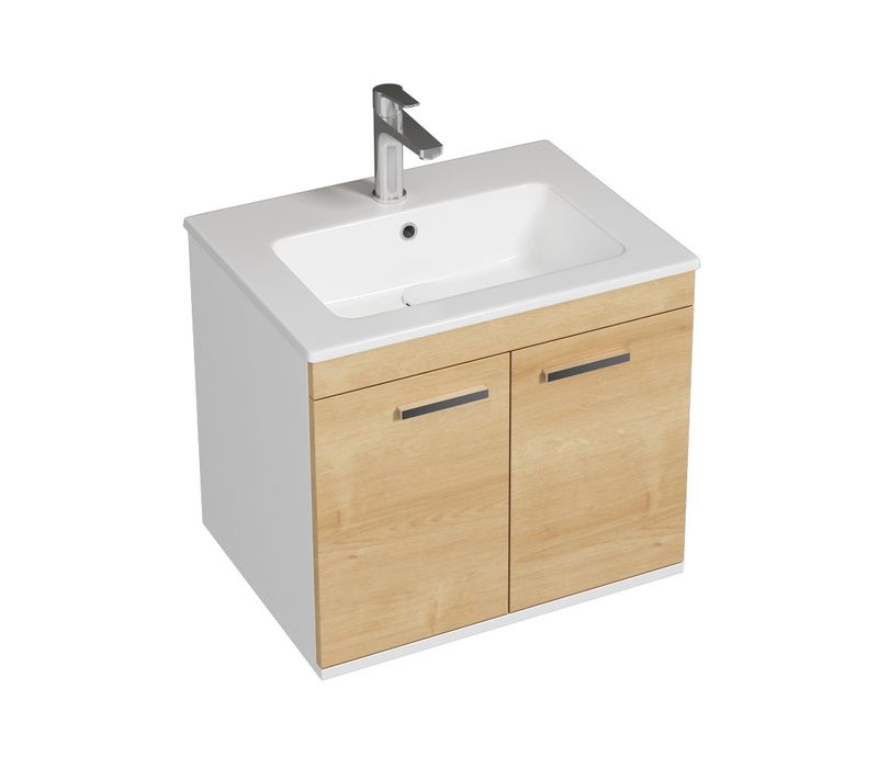 Meuble 1 Vasque Encastrée 60 Cm 2 Portes Chêne Clair Salle De Bain - Rubite