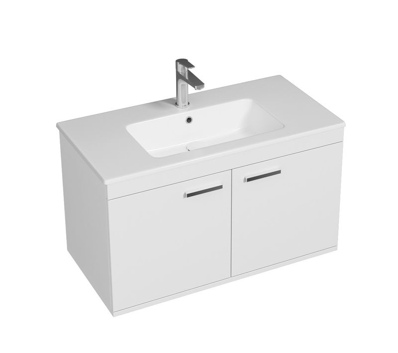 Meuble 1 Vasque Encastrée 90 Cm 2 Portes Blanc Salle De Bain - Rubite