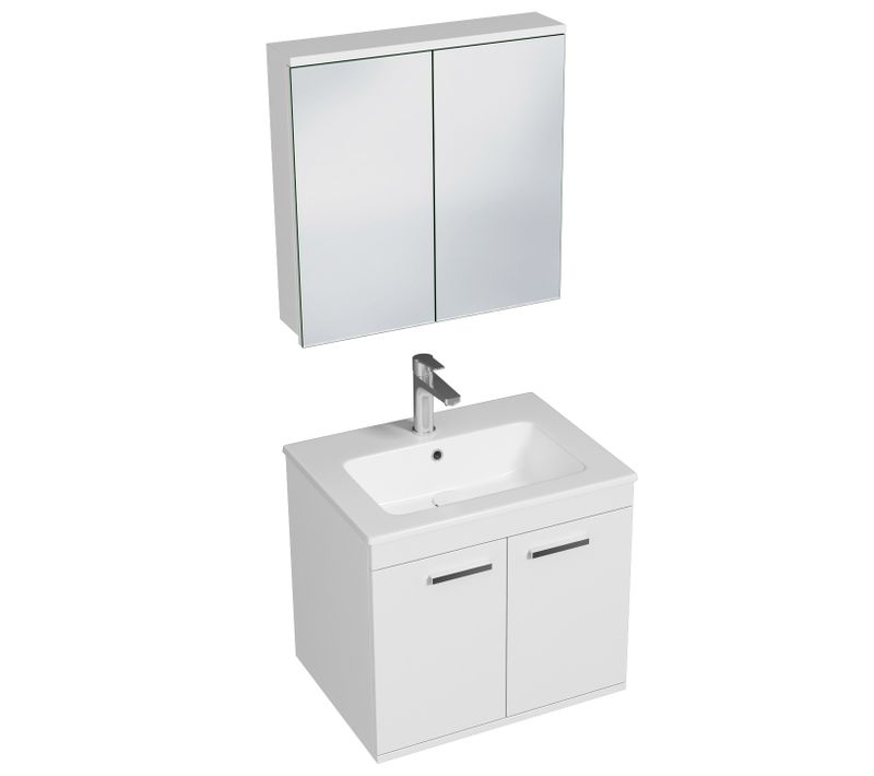 Meuble 1 Vasque Encastrée 60 Cm + Miroir Armoire 2 Portes Blanc Salle De Bain - Rubite