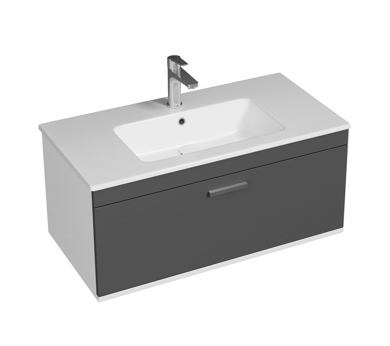 Meuble 1 Vasque Encastrée 90 Cm 1 Tiroir Gris Anthracite Salle De Bain - Rubite