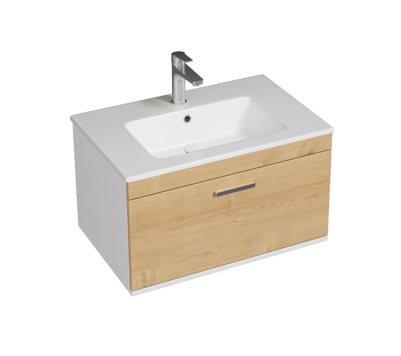 Meuble 1 Vasque Encastrée 70 Cm 1 Tiroir Chêne Clair Salle De Bain - Rubite