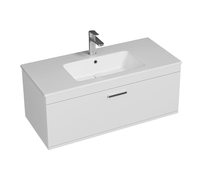 Meuble 1 Vasque Encastrée 100 Cm 1 Tiroir Blanc Salle De Bain - Rubite