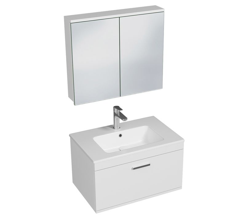 Meuble 1 Vasque Encastrée 70 Cm + Miroir Armoire 1 Tiroir Blanc Salle De Bain - Rubite