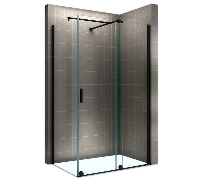 Paroi Douche D'angle Noir 90x130cm (porte 130) Coulissante Verre 8 Mm Transparent H200 Napoli-black