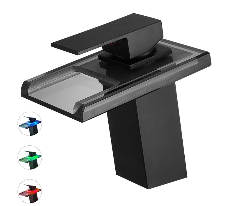 Robinet Mitigeur Bec Cascade à LED Lumineuses Soleo Chrome Noir