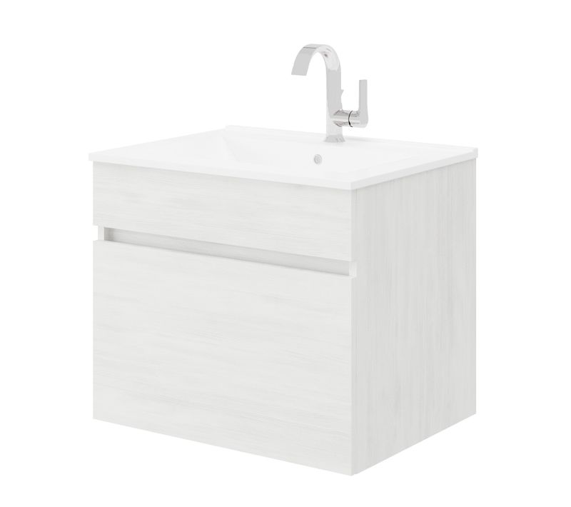 Meuble 1 Vasque 60 Cm 1 Tiroir Chêne Blanc Salle De Bain (sans Miroir Ni Colonne) - Bogota