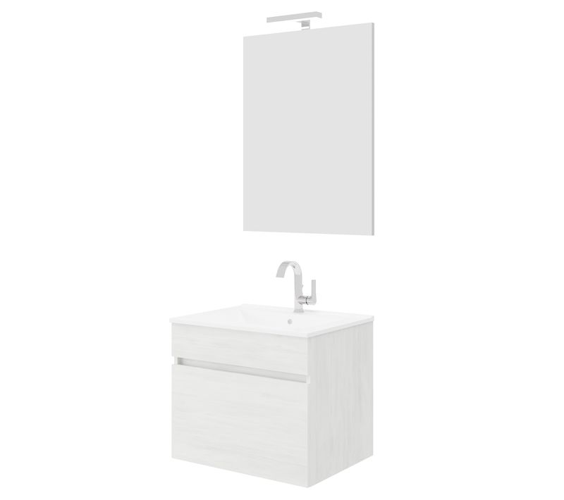 Meuble 1 Vasque 60 Cm + Miroir 1 Tiroir Chêne Blanc Salle De Bain (sans Colonne) - Bogota