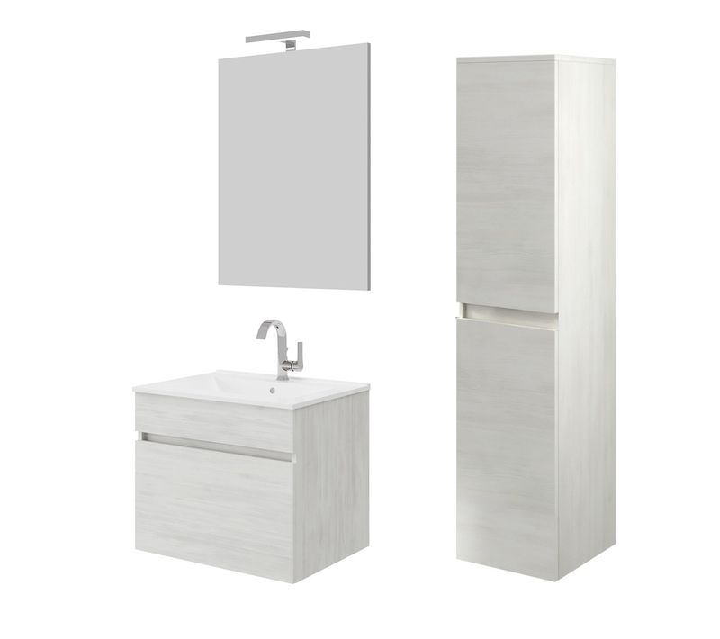 Ensemble Meuble+vasque 60cm +miroir +colonne Chêne Blanc Salle De Bain - Bogota