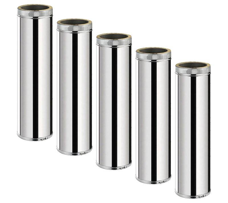 Lot De 5 Tdps1000 Conduit Double Paroi Isolé Pour Poêle à Bois Longueur 100 Cm       Ø150