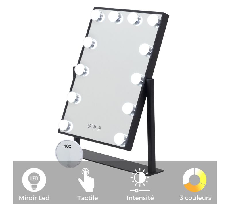 Miroir De Maquillage 12 LED, 3 Intensités Lumineuses - Bulb Little Banc