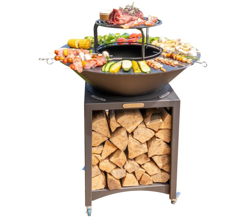 Brasero Haut Avec Plaque Et Grille Amovible En Acier Barbecue Plancha Extérieur       Ø 75 Cm