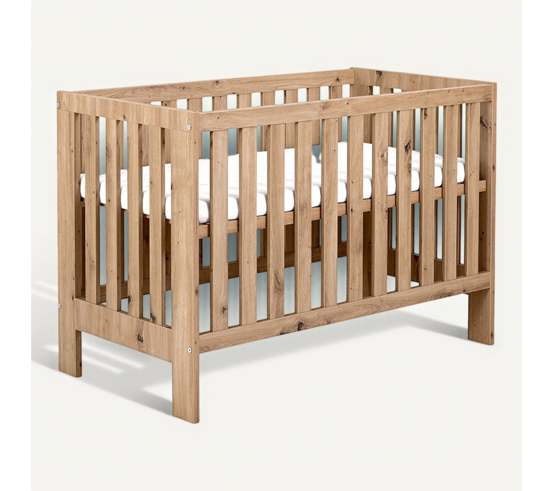 Lit Bébé évolutif 60x120 Cm - Avec Barrière De Sécurité Chêne Sans Tiroir - Bois