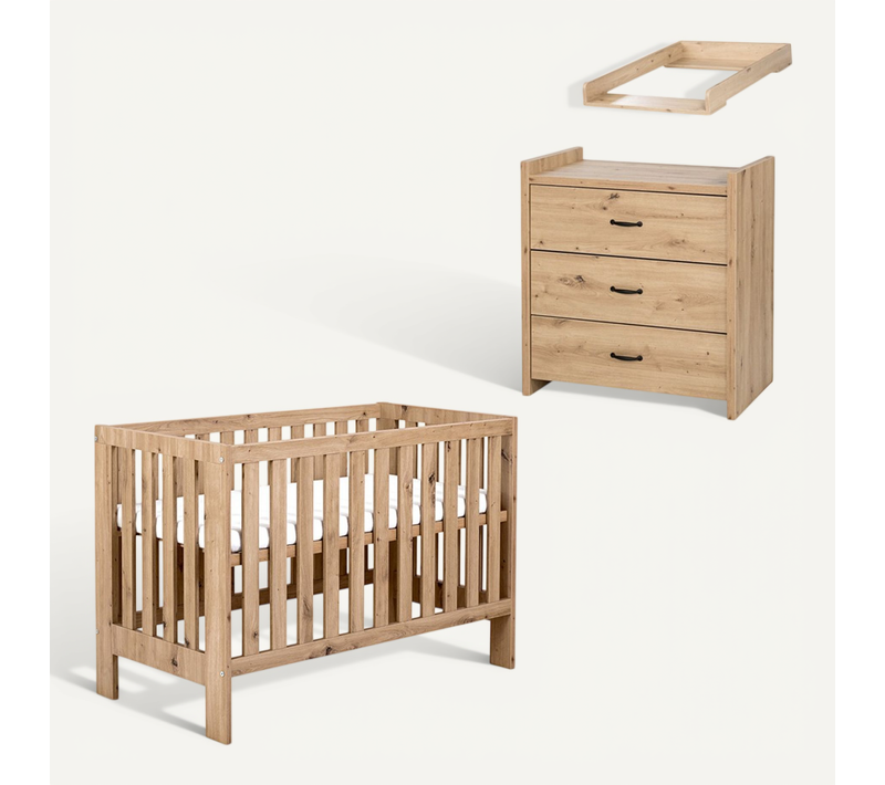 Amelia Ii Ensemble Bébé Lit 120x60 + Commode À Langer Chêne Sans Tiroir